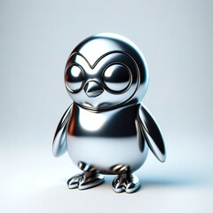 Wall Mural - a cool and hip silver shinny metallic futuristic penguin character