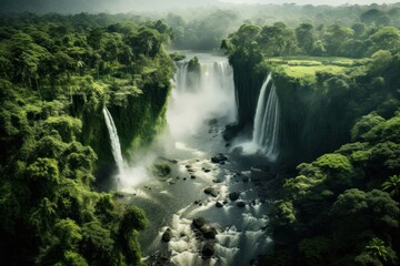 Wall Mural - Foliage waterfall landscape outdoors.