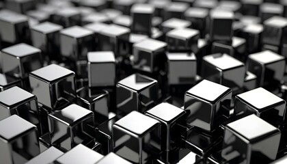 Wall Mural - 3D Chrome Black Cubes Hovering in Soft Focus