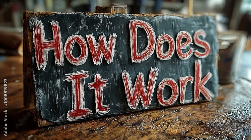 Rustic handmade sign with 'How Does It Work' lettering Stock ...