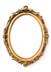 Sticker - Golden rococo frame vintage jewelry photo white background.