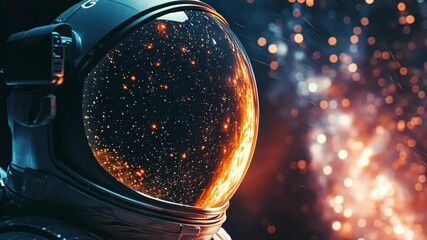 Wall Mural - Astronaut observing nebula through helmet