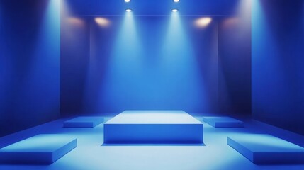 Wall Mural - blue gradient abstract background of an empty room with a spotlight on stage a 3d rendering that hig