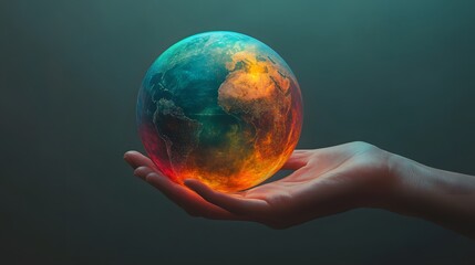 Hand Holding Colorful Globe of Earth