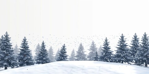 Wall Mural - A snowy landscape with many pine trees covered in snow background outdoors scenery.