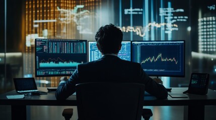 Poster - Business Professional Analyzing Market Data at Night