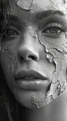 Canvas Print - Cracked Skin Portrait: A Study in Texture and Emotion