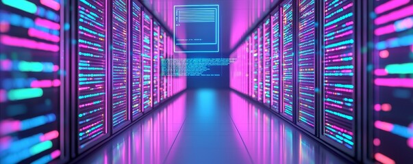 Wall Mural - Futuristic data center with colorful illuminated server racks.