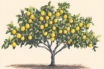 Wall Mural - A drawing of a large lemon tree