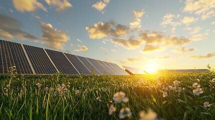 Poster - Solar Farm with Panels Reflecting Sun Producing Clean Renewable Energy