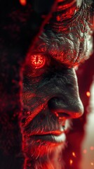 Poster - Fiery Gaze: A Close-Up of a Man with Glowing Red Eyes