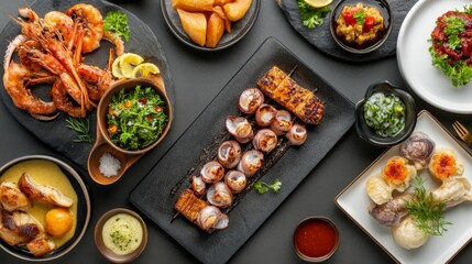 Poster - Assorted Gourmet Seafood and Dishes on a Table