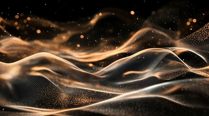 Aufkleber - An abstract visual of flowing waves adorned with golden particles, creating a dynamic and ethereal atmosphere.