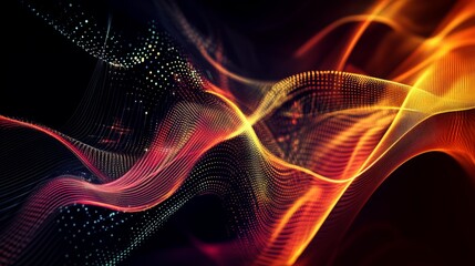 Aufkleber - A vibrant abstract depiction of flowing waves of color, blending hues of red, orange, and gold against a dark background, creating a dynamic visual effect.