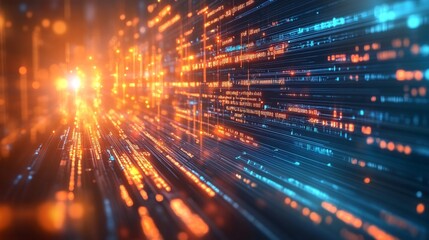 Aufkleber - A vibrant abstract image displaying streams of glowing orange and blue light, suggesting motion and digital energy.