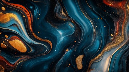 Poster - A mesmerizing abstract pattern featuring swirling blues, golds, and reds, creating a stunning visual depth and texture.