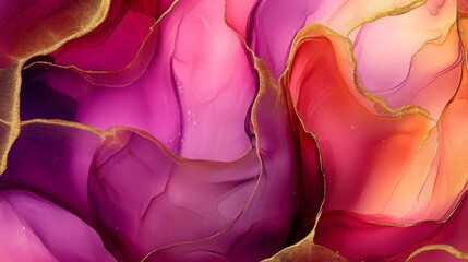 Aufkleber - A vibrant, abstract display of pink, purple, and gold hues, blending seamlessly to create an elegant, fluid texture.