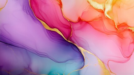 Poster - A vibrant abstract blend of pink, purple, and orange hues with gold accents, showcasing fluid patterns and smooth transitions.