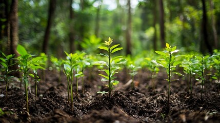 Trees Being Planted to Restore Dense Forest for Reforestation Campaigns