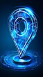 © ai tekno koncept - Advanced Navigation and Location Technology Concept, blue location marker floating above a futuristic digital map grid, GPS technology, geolocation, digital mapping.