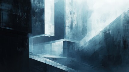 Poster - Abstract Blue and White Geometric Shapes in Fog