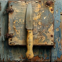 Wall Mural - Vintage Knife on Weathered Wood