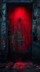 Sticker - Red Doorway in a Dark Alley - Urban Photography