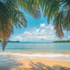 Tropical beach paradise with vibrant sea and coconuts picture