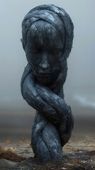 Sticker - Abstract Sculpture of a Human Figure in a Foggy Landscape