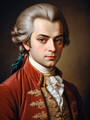 An artistic portrayal of Mozart, the legendary composer.