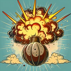 Vintage Cartoon Bomb Exploding with Vibrant Comic Style Effects