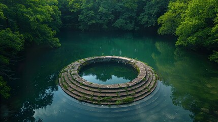 Wall Mural - Stone Circle in a Tranquil Forest Pond