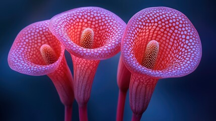 Canvas Print - Close-up of Three Pink Calla Lilies with Intricate Patterns