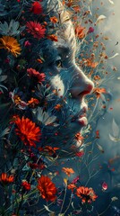 Wall Mural - Woman Transformed into Flowers: A Surreal Portrait of Nature's Beauty