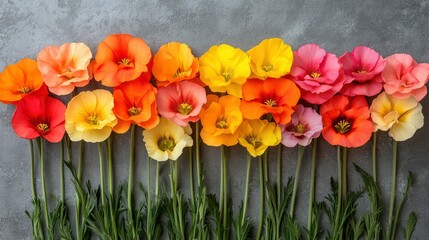 Poster - Colorful Poppy Flowers on Grey Background