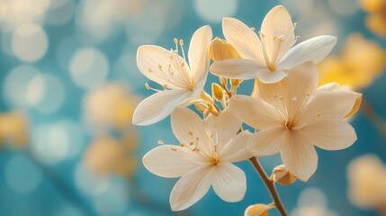 Sticker - Delicate White Flowers in Bloom Against a Soft Blue Background