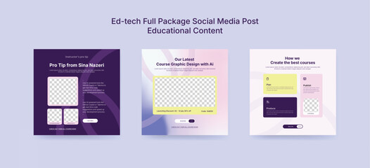 Colorful Ed-Tech Social Media Post Kit, Instagram Marketing Templates for Online Learning Platforms