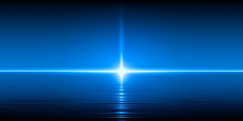 Poster - A bright light shines down on a calm, blue water surface.