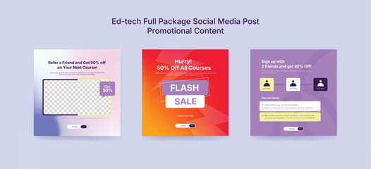 Colorful Ed-Tech Social Media Post Kit, Instagram Marketing Templates for Online Learning Platforms