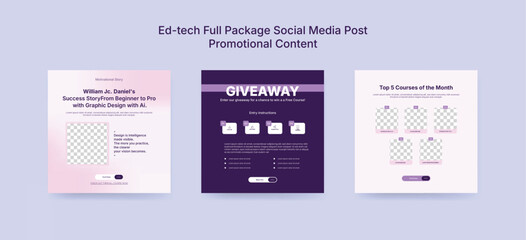Colorful Ed-Tech Social Media Post Kit, Instagram Marketing Templates for Online Learning Platforms