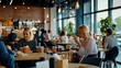 © Noppakun - Busy Café Scene with Diners Enjoying Meals and Drinks