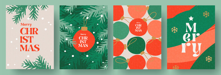 Wall Mural - merry christmas and happy new year greeting card set. modern beautiful xmas design with typography, 