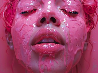 Canvas Print - Pink Dripping Paint Woman Portrait