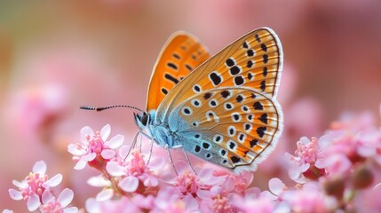 Wall Mural - Beautiful Butterfly on Pink Flowers