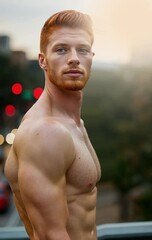 Wall Mural - a man posing for a picture. He is shirtless and appears to be a bodybuilder, showing off his muscles and physique outdoors.