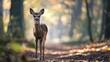 © Thares2020 - Startled Deer Caught Mid Step in Lush Forest with Soft Morning Light