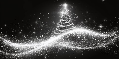 Poster - Sparkling Christmas tree with a starry background.