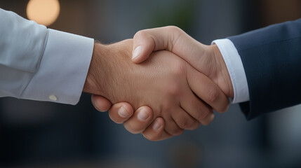 close up of two hands shaking, symbolizing agreement and partnership in professional setting. image conveys trust and collaboration.