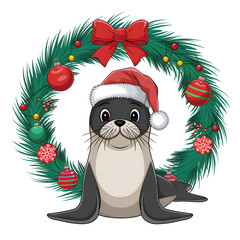 Wall Mural - Christmas themed sticker design background White seal