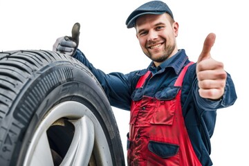 Sticker - A person giving a thumbs up sign next to a vehicle tire